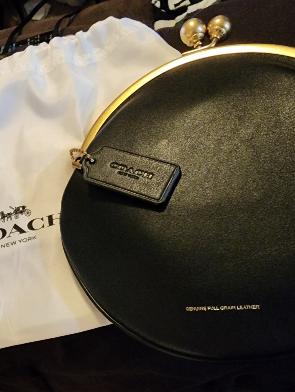 NWT Coach Runway Kisslock Pouch Bag 20 Brass Black CFB88 Authenticity Guarantee